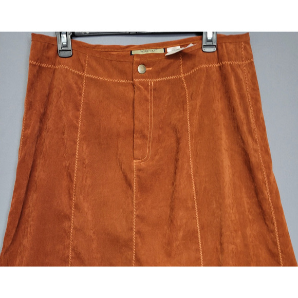 Wild Cat Maxi Skirt Womens L Brown Western Velour Zip-Zag Trim Stitching New - Picture 2 of 10